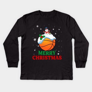 Merry Christmas Basketball Xmas Gift Kids Long Sleeve T-Shirt